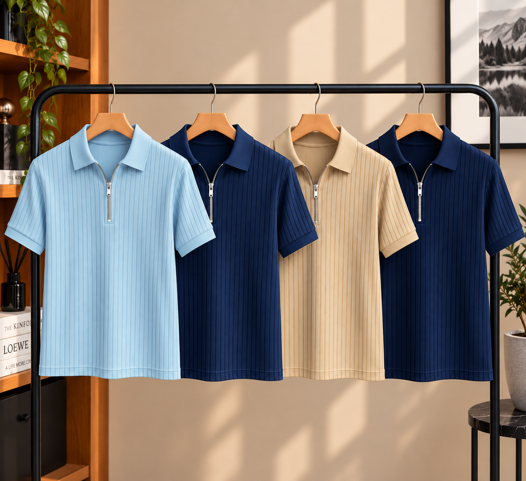 Striped Zip Polo Tee