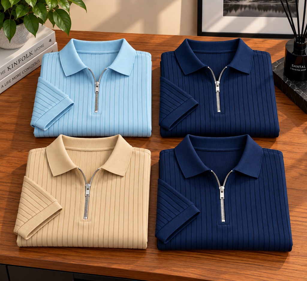 Striped Zip Polo Tee