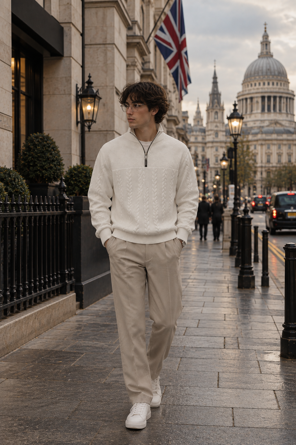 Jacquard Knit Quarter-Zip Sweater