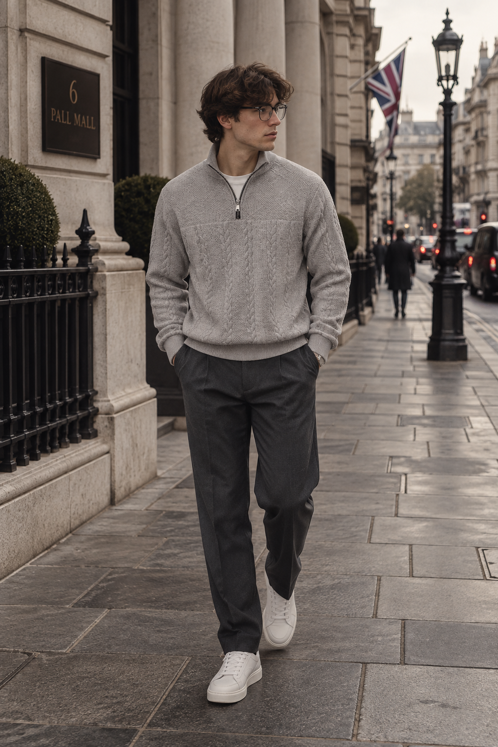 Jacquard Knit Quarter-Zip Sweater