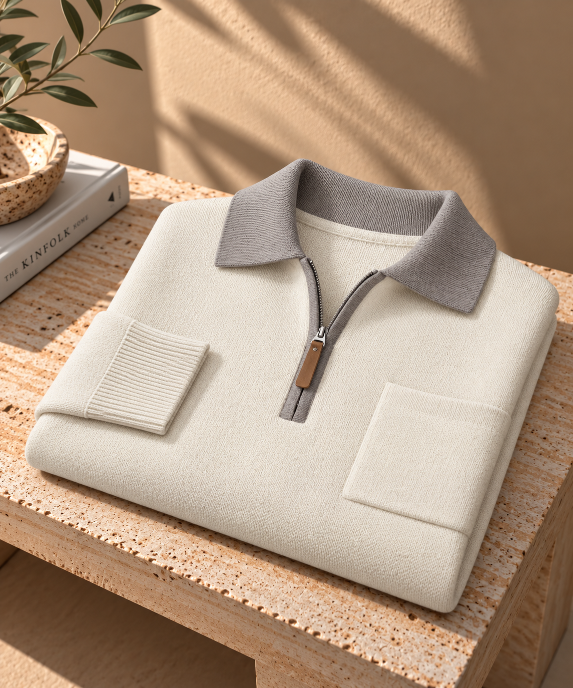 Men's Loose Polo Collar Half Zip Sweater