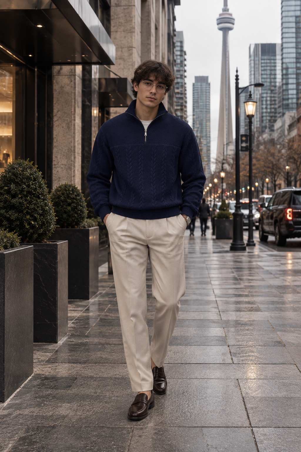 Jacquard Knit Quarter-Zip Sweater