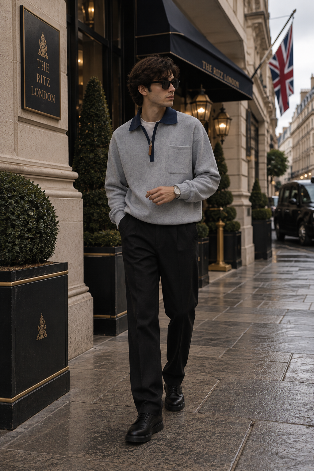 Men's Loose Polo Collar Half Zip Sweater