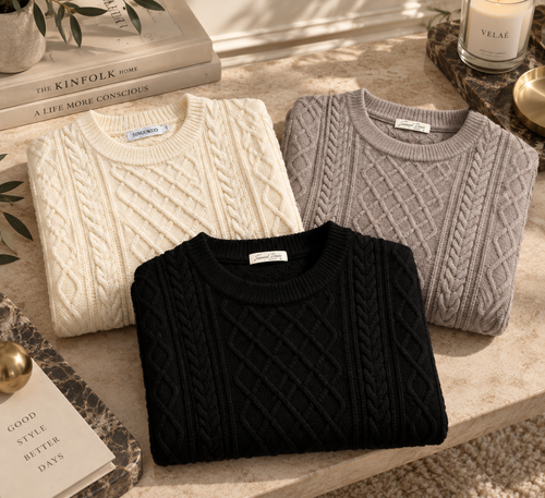 3D Diamond Cable-Knit Sweater