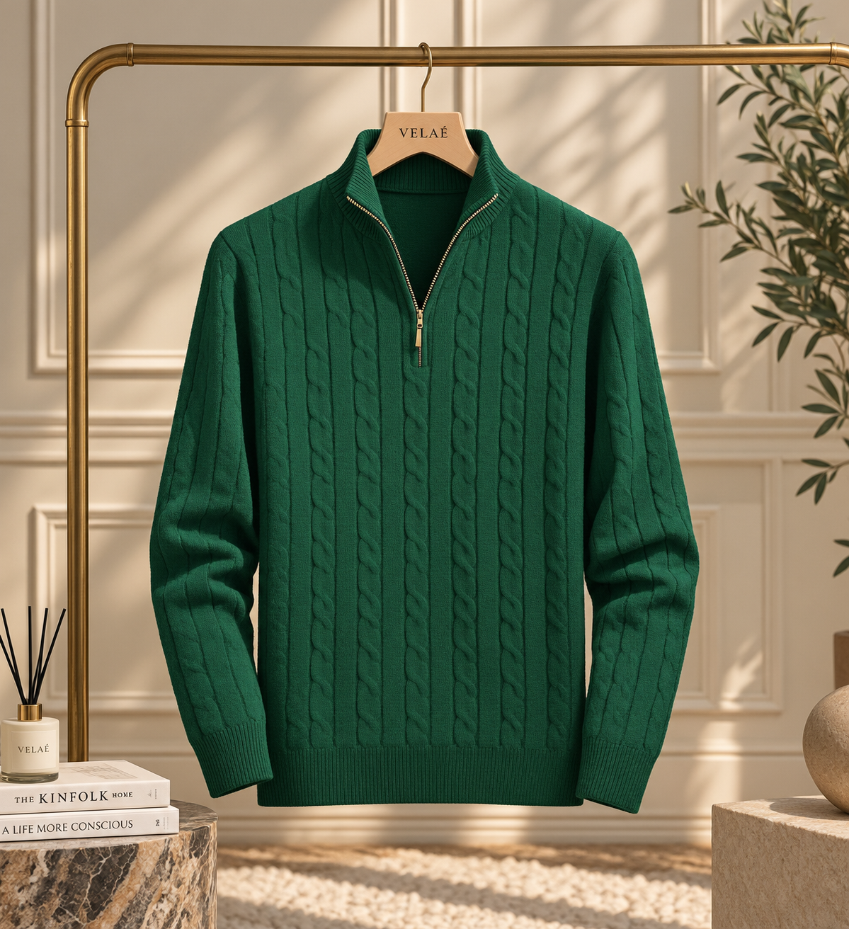 Cable-Knit Mock Neck Pullover