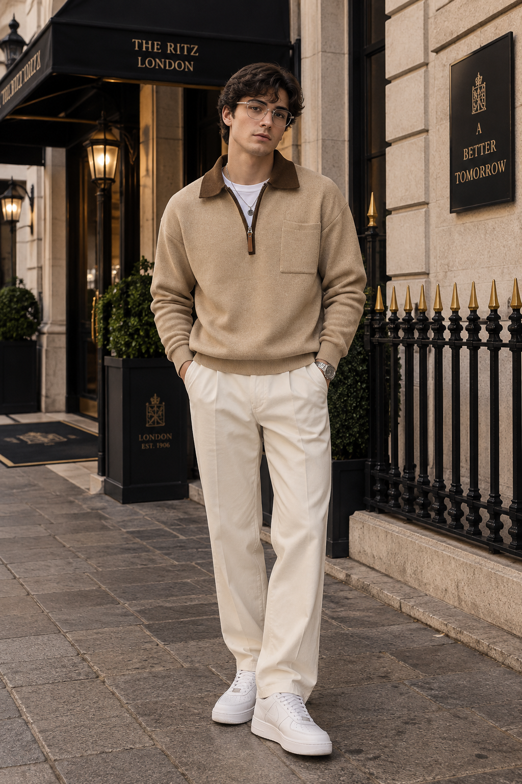 Men's Loose Polo Collar Half Zip Sweater