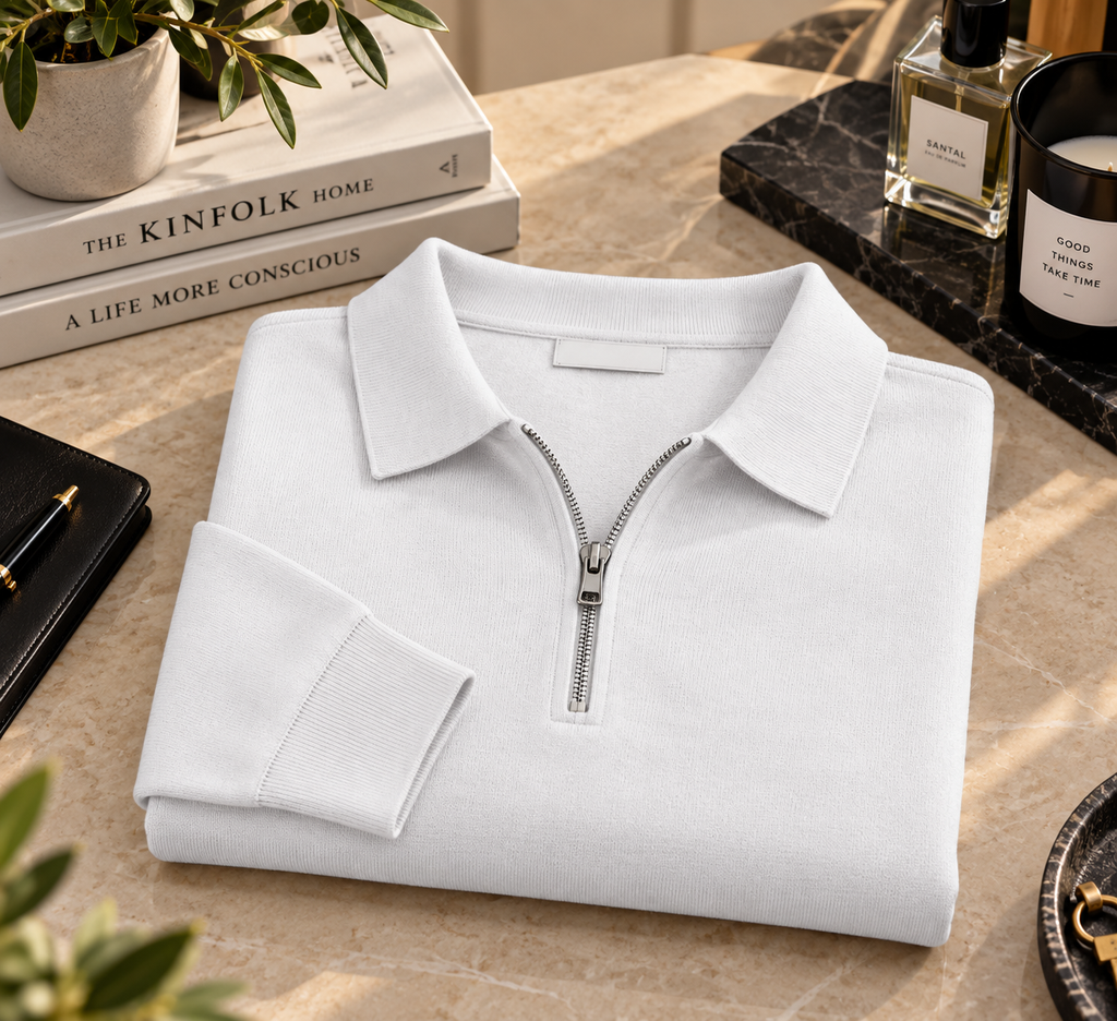 Quarter-Zip Pullover Polo Sweater