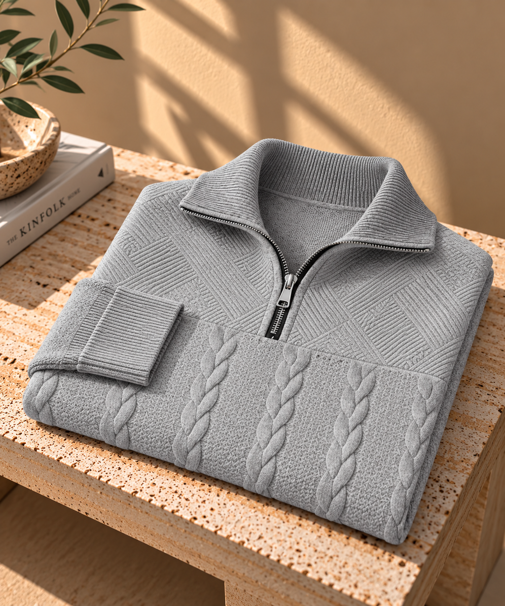 Jacquard Knit Quarter-Zip Sweater