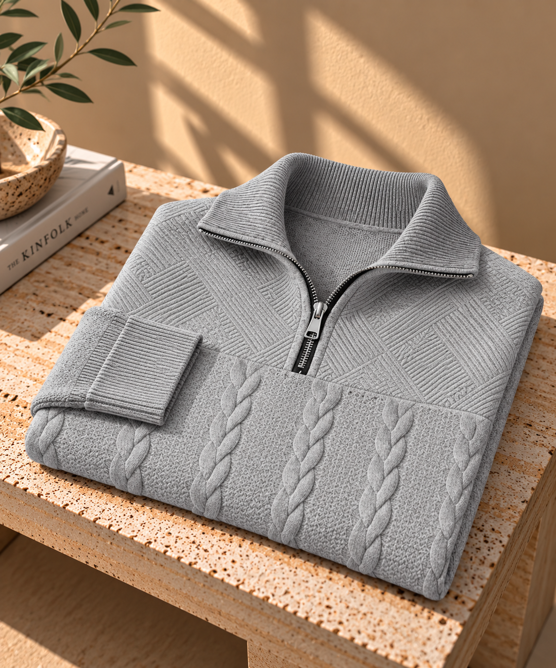 Jacquard Knit Quarter-Zip Sweater