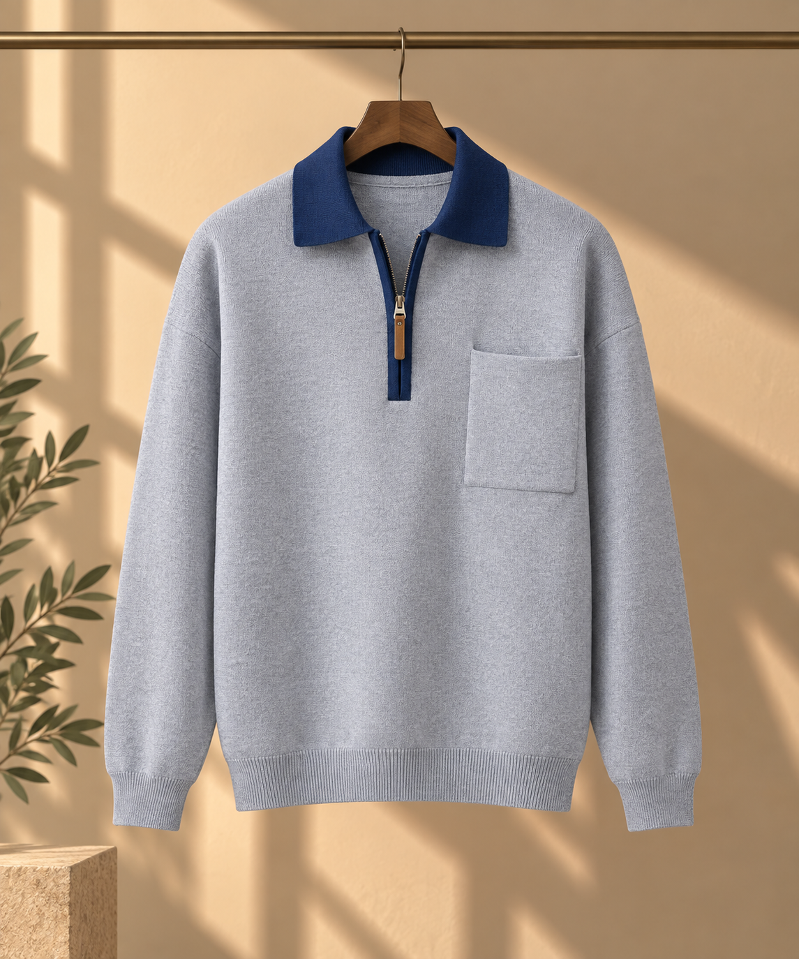 Men's Loose Polo Collar Half Zip Sweater