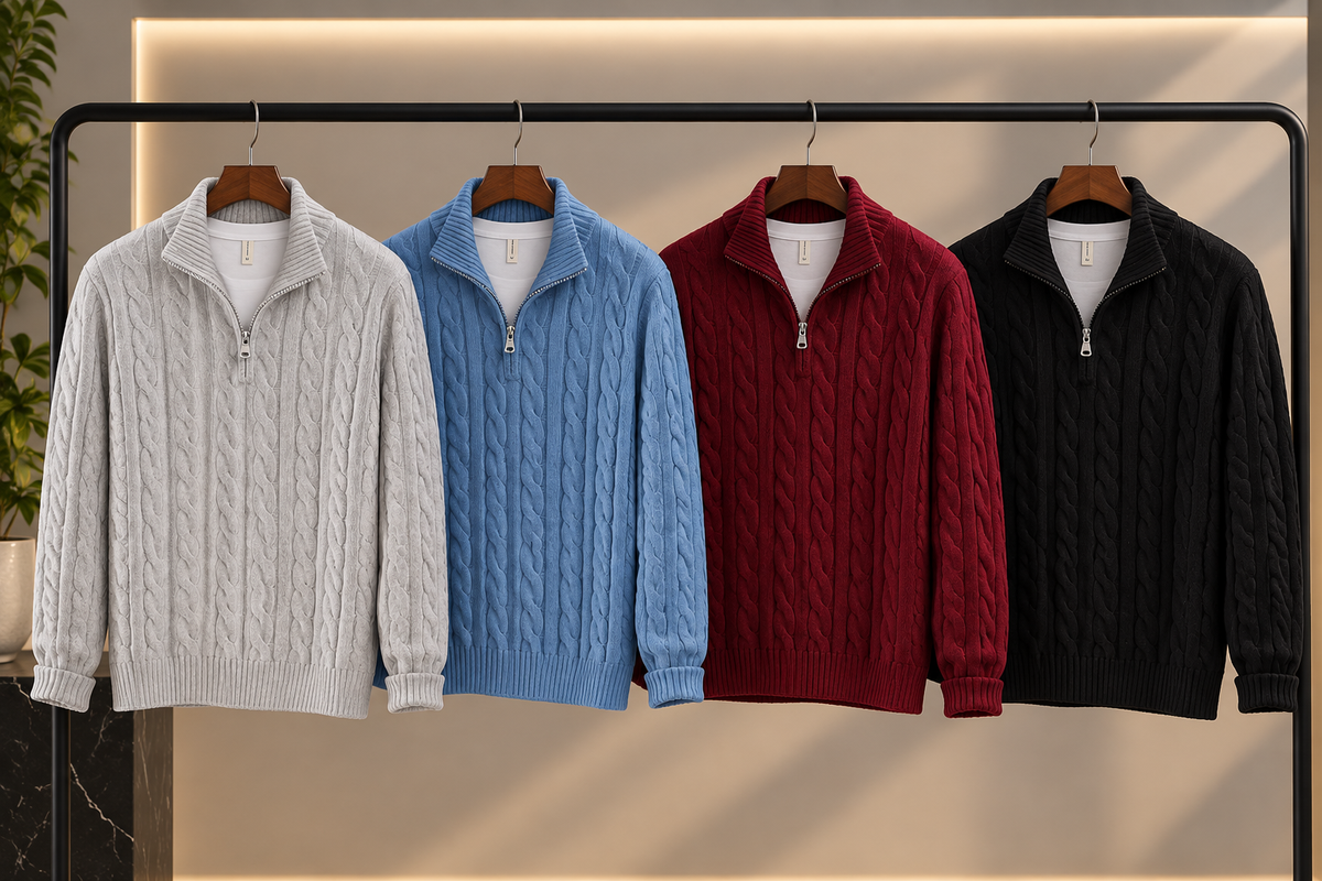 Men's Loose Zip Knit Sweater Pullover