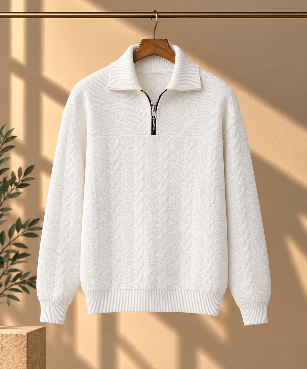 Jacquard Knit Quarter-Zip Sweater
