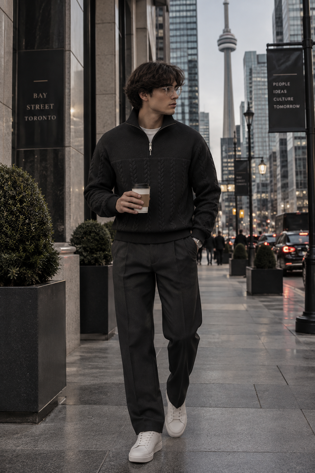 Jacquard Knit Quarter-Zip Sweater