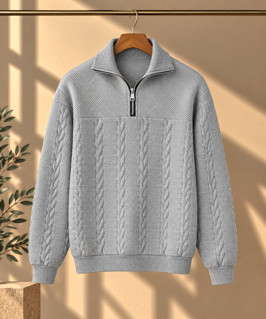 Jacquard Knit Quarter-Zip Sweater