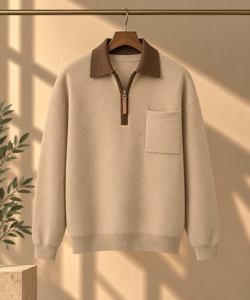 Men's Loose Polo Collar Half Zip Sweater