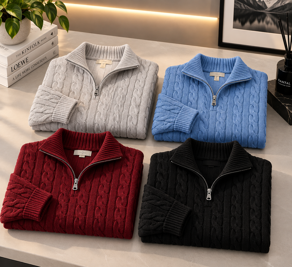 Men's Loose Zip Knit Sweater Pullover