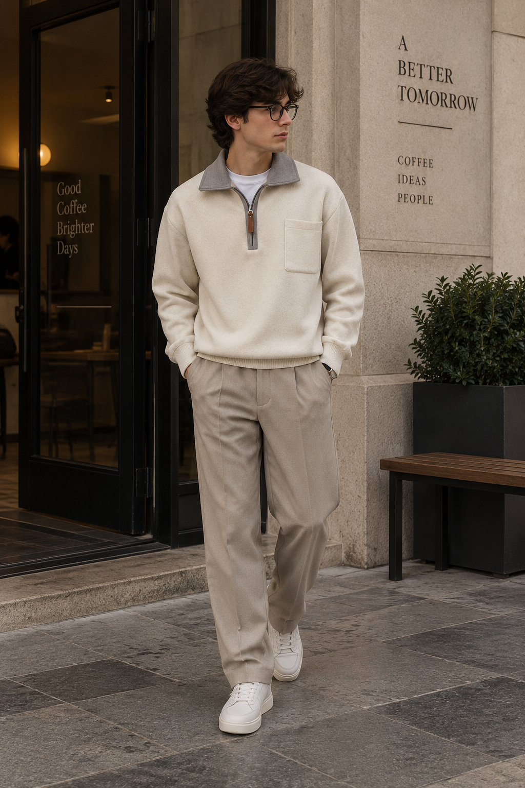 Men's Loose Polo Collar Half Zip Sweater